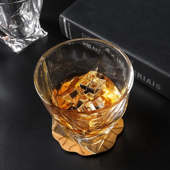 KANARS Old Fashioned Whiskey Glasses with Luxury Box - 10 Oz Twisted Liquor Tumblers for Scotch, Bourbon, and Cocktail Drinks - Set of 2 - Men Gift for Christmas Birthday Anniversary