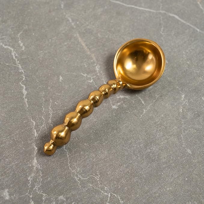 Beaded Handle - 6 Inch Gilded Gold Stainless Steel Soup Spoon Ladle; Set of 4