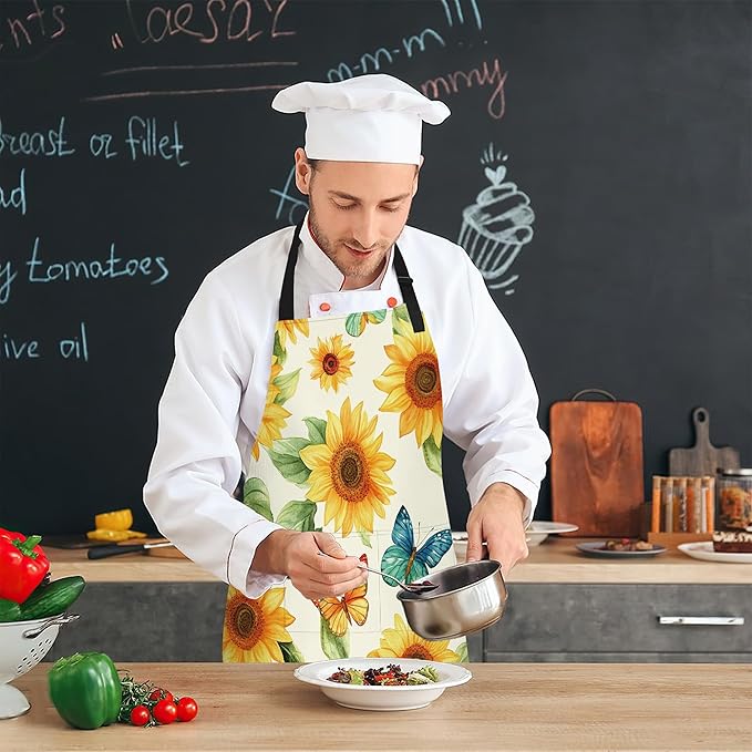 Cooking Apron for Women and Men,Adjustable Chef Bib Apron with 2 Pockets, Water and Oil Resistant for Kitchen Use