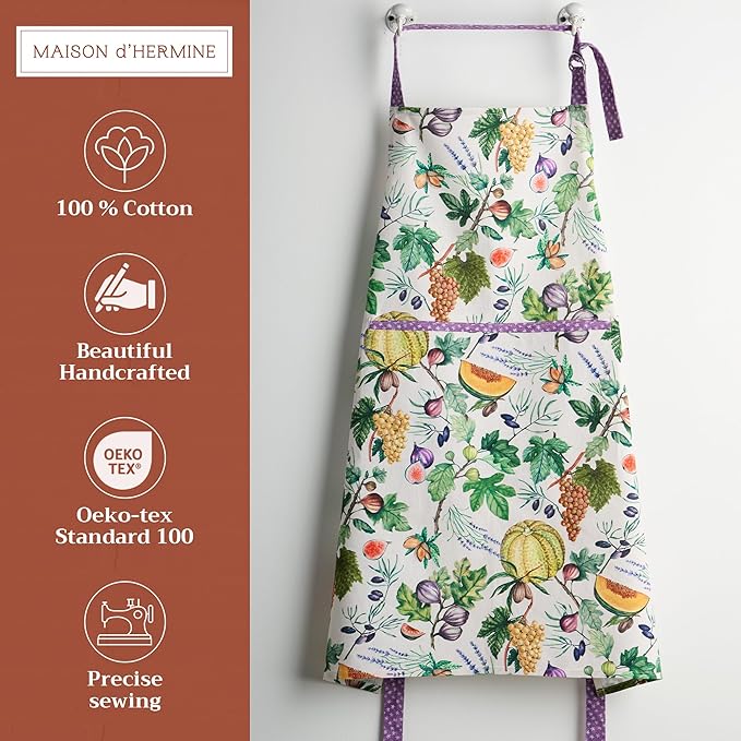 Maison d' Hermine 100% Cotton Apron for women with Pocket Kitchen Chef Apron for Men Cooking Gardening Server Waitress