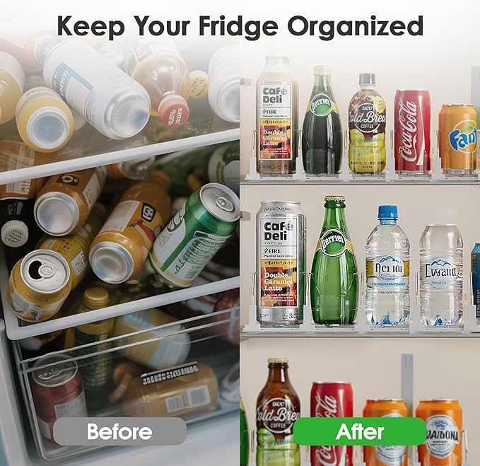 HIYOHIYO 3 Row Auto-Push Drink Organizer for Fridge, Automatic Pushing Can Dispenser for Supermarket Shelf Storage, Self Push Beverage Rack for Commercial Refrigerator, Adjustable Width (Depth 15")