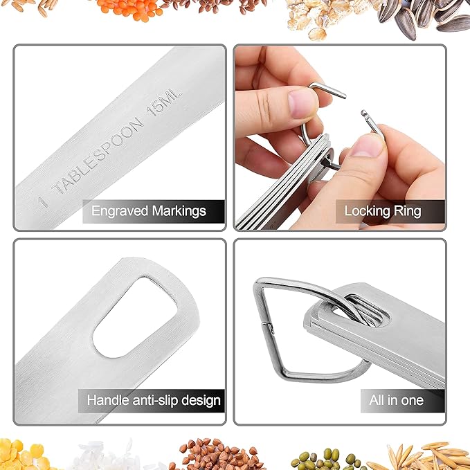 Smithcraft Measuring Cups and Spoons Set 15, Metric & US 18/8 Stainless Steel Measuring Cups and Spoons Set for Baking & Kitchen, 6 Measure Cups & 7 Spoons Leveler & Measure Equivalents for Dry&Liquid