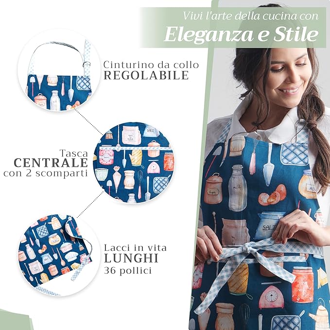 Maison d' Hermine 100% Cotton Apron for women with Pocket Kitchen Chef Apron for Men Cooking Gardening Server Waitress