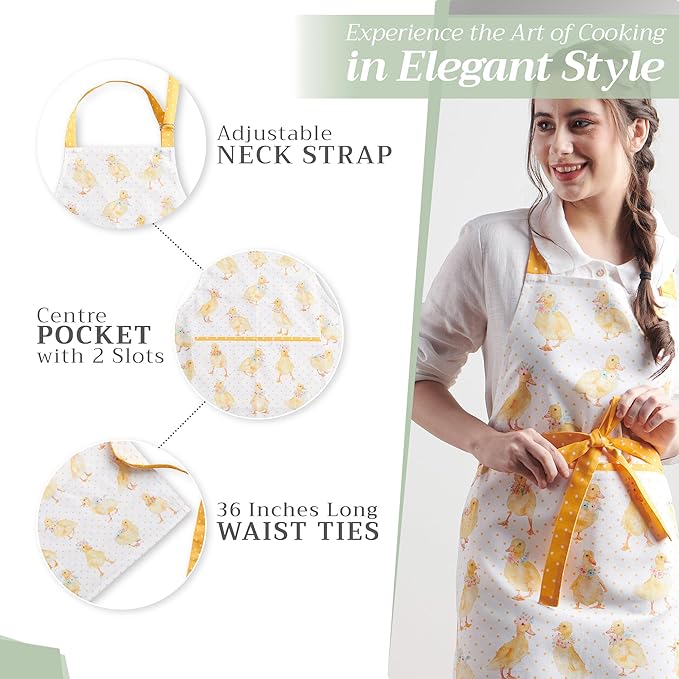 Maison d' Hermine 100% Cotton Apron for women with Pocket Kitchen Chef Apron for Men Cooking Gardening Server Waitress
