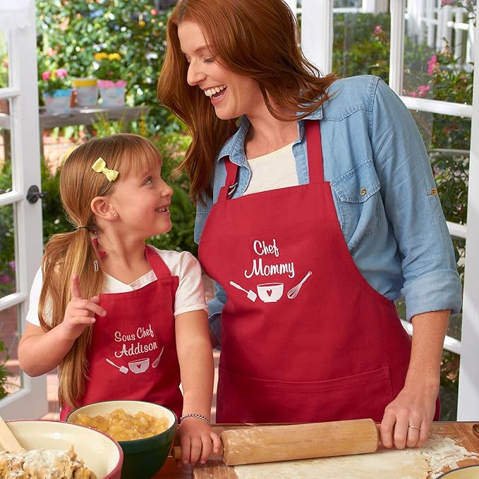 Let's Make Memories Personalized Seasoned with Love Apron – Chef and Cook Gift – Mother-Daughter Aprons – Child-Sized - Customize With Any Name