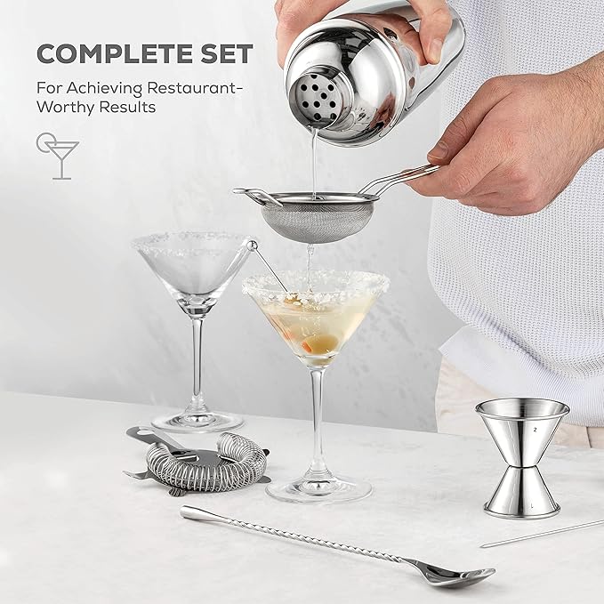 Bartender Kit & Cocktail Shaker – 10-Piece Stainless Steel Drink Mixer Set with Jigger, Strainer, Muddler & Bar Spoon, Travel Bag Included – Essential Home Bar Accessories