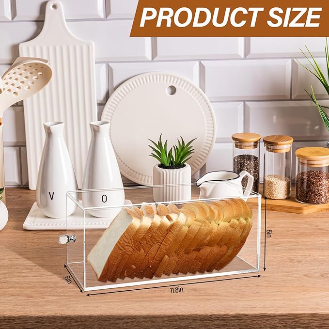 Clear Bread Box Acrylic Bread Storage Container Display for Homemade Storage Bin for Kitchen Countertop, Muffins, Rolls Cake Food Party