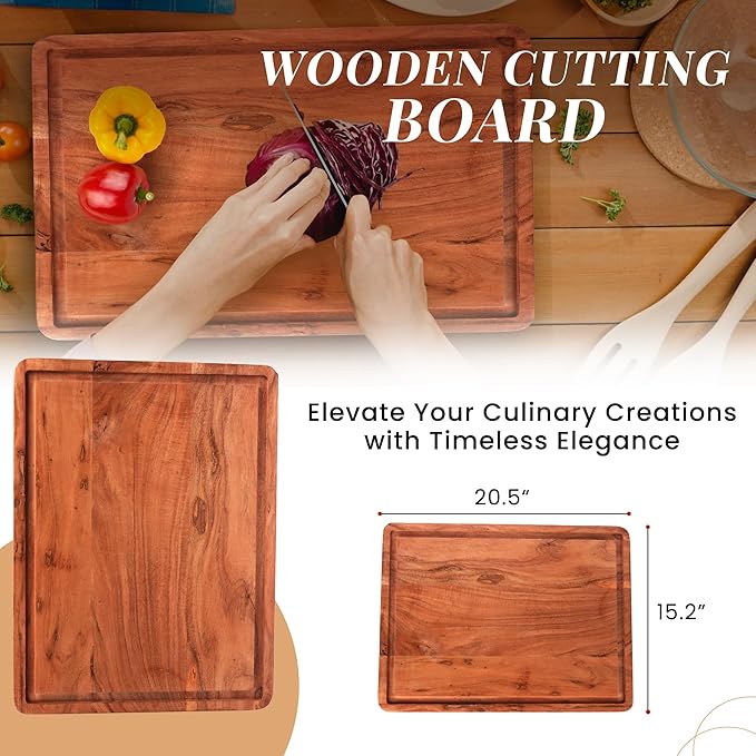 Acacia Wood Cutting Board – Large, Thick, and Durable Butcher Block for Kitchen, Chopping, and Meal Prep - Premium Wooden Board for Cutting, Slicing, and Serving
