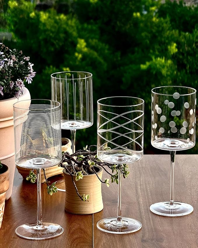Wine Glasses Set of 4-16oz Cylindrical Red White Wine Glass, Made from Lead-Free Premium Crystal, Great Gift for Wedding, Anniversary, Christmas, Birthday, 9’’ Tall, etched