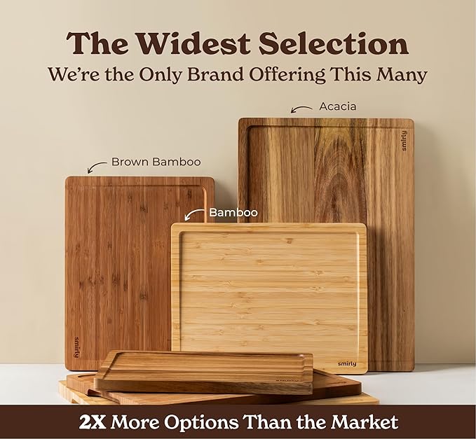 SMIRLY Bamboo Wooden Cutting Boards, Wood Cutting Board for Kitchen, Set of 3 with Deep Juice Grooves, Ideal for Chopping Meat Vegetables, Charcuterie Cheese Serving Tray, Kitchen Gadgets