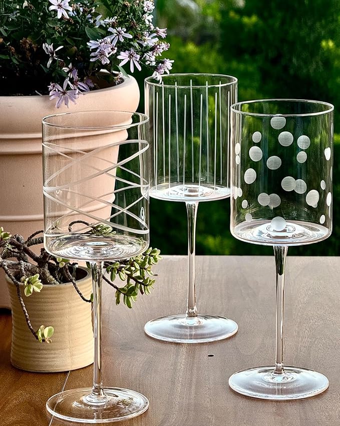 Wine Glasses Set of 4-16oz Cylindrical Red White Wine Glass, Made from Lead-Free Premium Crystal, Great Gift for Wedding, Anniversary, Christmas, Birthday, 9’’ Tall, etched