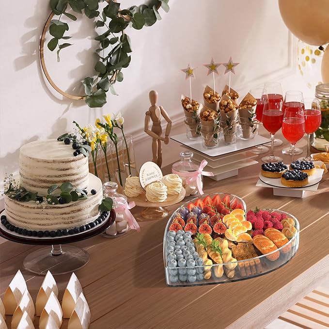 11" Acrylic Heart Shaped Charcuterie Tray, Reusable Serving Cake Candy Dish Display Tray for Birthday Anniversary Party Decoration (Heart)