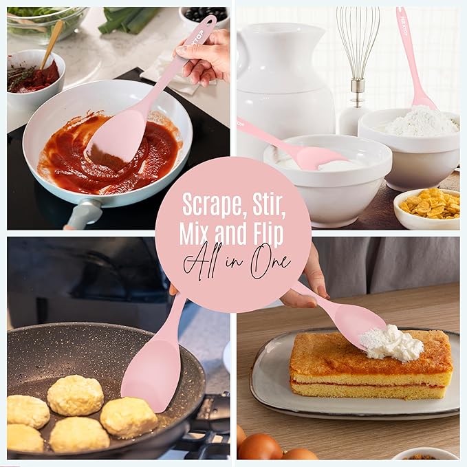 NEXTOP Silicone Spatula Set of 4 - Multipurpose Seamless Silicone Spoon Spatula for Mixing and Cooking -Heat Resistant Flexible Kitchen Utensils for Blending, Stirring, and Baking - Peach