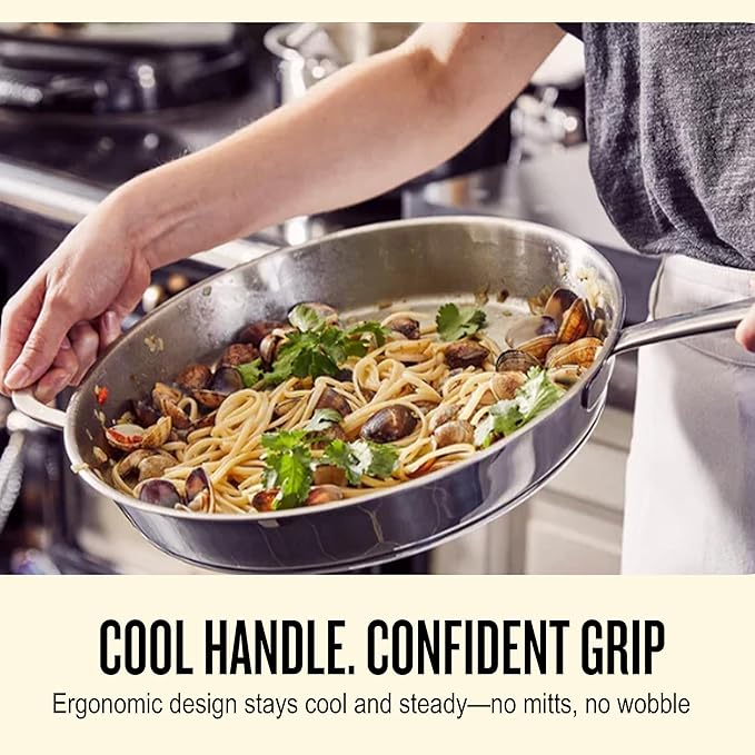 Alva Maestro 8" 5-Ply Stainless Steel Frying Pan with Glass Lid – PFAS-Free, Non-Toxic & Oven Safe Cookware – Induction Compatible, Even Heat Distribution, Ergonomic Stay-Cool Handle – Belgian Design
