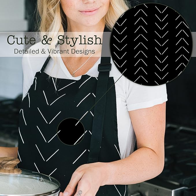 Adjustable Designer Kitchen Apron for Adults | Cotton Cooking Apron with Pockets and Adjustable Neck Buckle