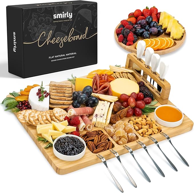 SMIRLY Charcuterie Boards Set, Large Cheese Board Set, Natural Bamboo Charcuterie Tray Cheese Platter with Accessories - Housewarming Gifts New Home, Wedding & Bridal Shower Gifts for Women, Couples