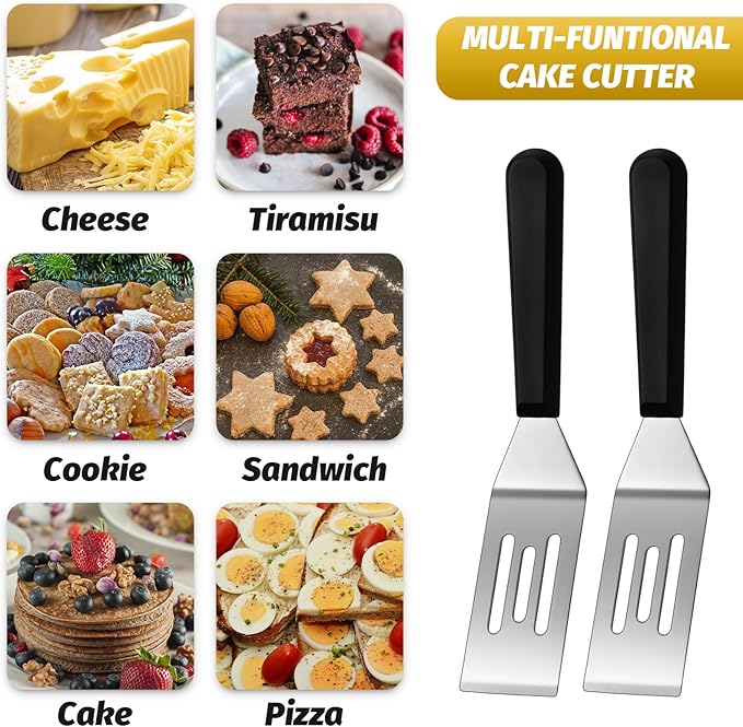 Patelai 5 Pack Small Spatula Mini Serving Brownie Spatula for Serving and Flipping Cooking Pancakes Desserts Cookie Eggs Lasagna (Slotted,Black Handle)