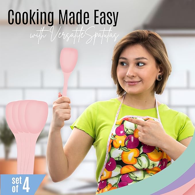 NEXTOP Silicone Spatula Set of 4 - Multipurpose Seamless Silicone Spoon Spatula for Mixing and Cooking -Heat Resistant Flexible Kitchen Utensils for Blending, Stirring, and Baking - Peach
