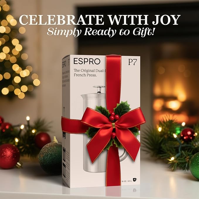 ESPRO P7 French Press Stainless Steel 304 – Patented Double Walled Micro-Filter Insulated French Press Coffee Maker, Grit-Free Brew - Heat Resistant Plastic Free Coffee Maker, Polished (32oz)