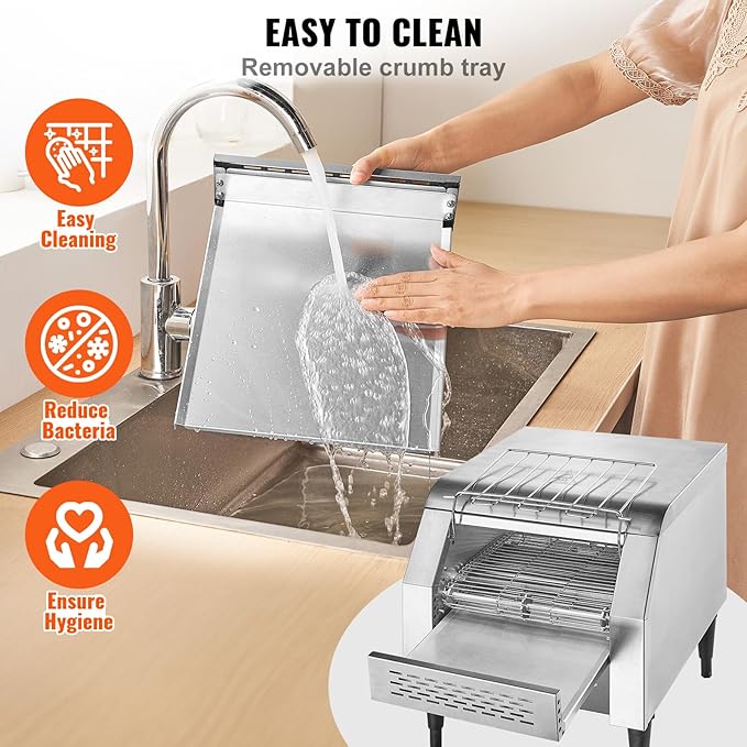 VEVOR Commercial Conveyor Toaster, 300 Slices/Hour, Heavy Duty Stainless Steel, Electric Restaurant Toaster for Toast, Bun, Bagel, Bread
