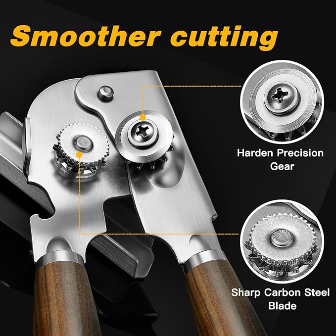 Upgraded Efficient Manual Can Opener - Selected Solid Wood Handle, Sharp and Smooth Blade Edge, Portable Design, Easy-Open Large Knob, Versatile for Various Bottle Caps（Agarwood）