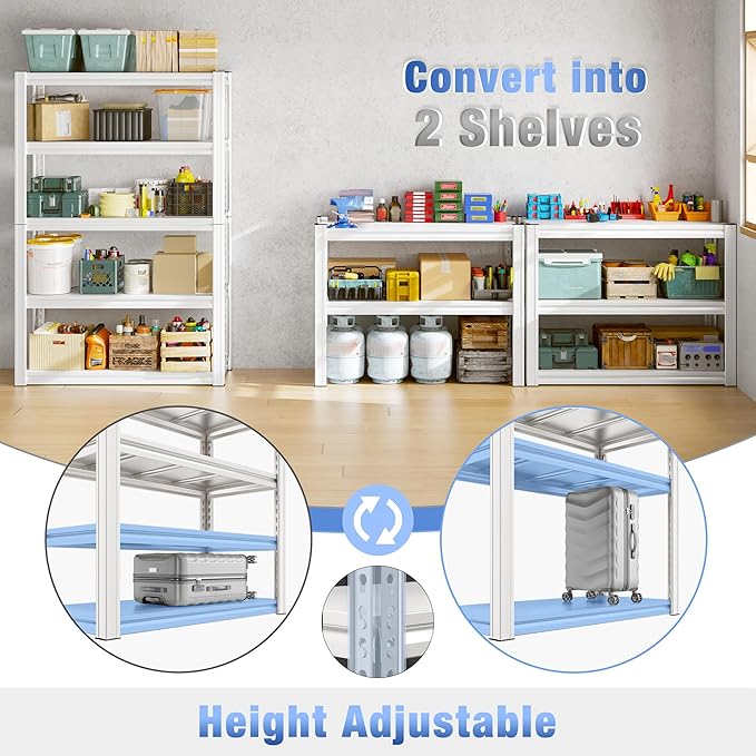 Raybee 72''H Garage Shelving, Storage Shelves 2010LBS, Adjustable 5 Tier Metal Shelving, Closet Garage Shelves Pantry Shelf for Kitchen Closet 72''H*31.7''W*16.3''D