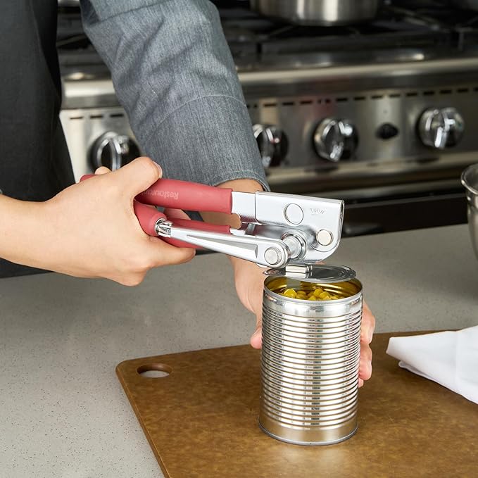 Restaurantware Stainless Steel Magnetic Manual Can Opener - 6 Pack - German Standard Red Crank Can Opener with Magnet, Ergonomic Handles, Non-Slip - Heavy-Duty Hand Can Opener, Easy Turn, Sharp Blade