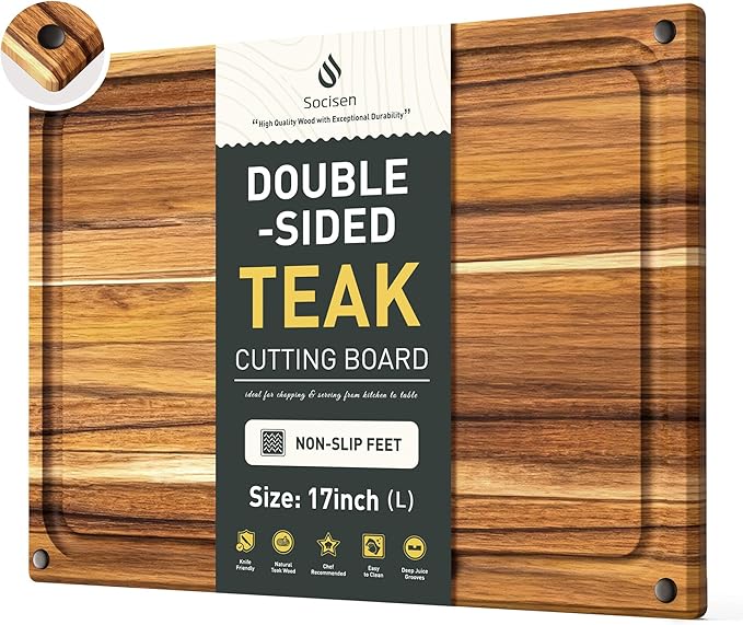Cutting Boards for Kitchen Non Slip Wood Juice Groove Chopping Board Kitchen Essential House Warming Hostess Host Gift Serving Tray for Christmas Wedding Birthday Anniversary Silver