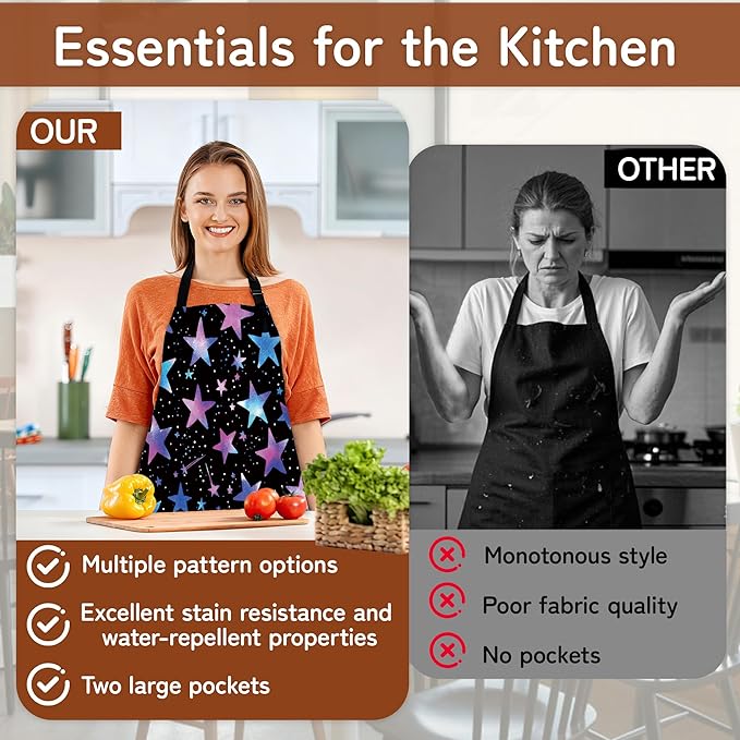 Cooking Aprons for Men and Women,Adjustable Bib Chef Apron with 2 Pockets, Soft and Durability Kitchen Apron