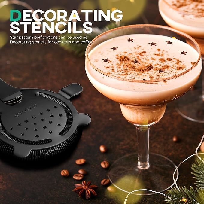 Homestia Hawthorne Cocktail Strainer - Stainless Steel Bar Strainer for Bartending, Bar Tool Drink Strainer for Bartenders and Mixologists, Martini Strainer for Boston Shaker Mixing Glass (Black)