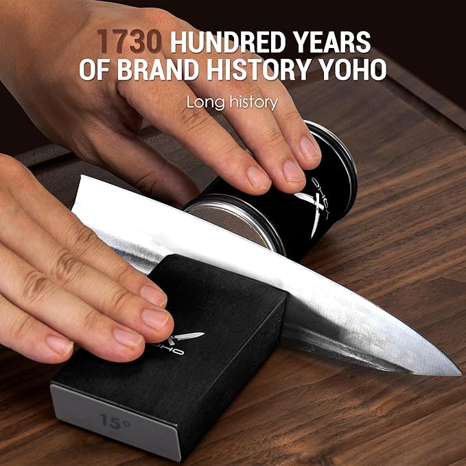 YOHO Rolling Knife Sharpener Kit, Upgraded Knife Sharpeners Industry Diamond Knife Sharpening Kit Tool Kitchen Knife Sharpener with 15 and 20 Degree Magnetic Angle Base for Kitchen Knives - Gifts