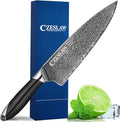 Chef Knife - 8 Inch kitchen knife, Japanese Damascus Chefs Knife, Professional Sharp Forged Black Japanese Damascus Cooking Knife, Full Tang, Ergonomic ABS Handle Design