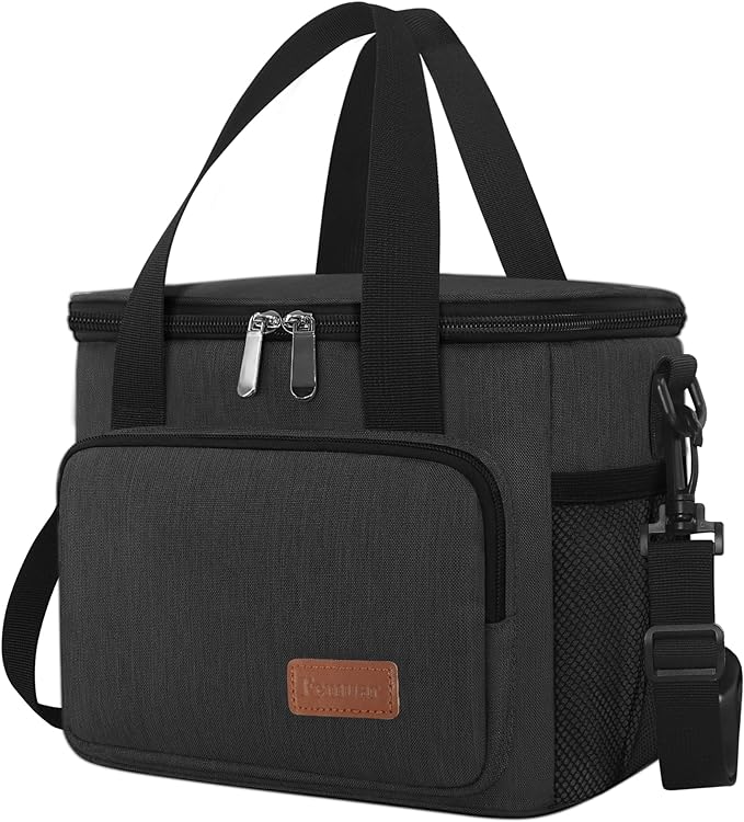 Femuar Lunch Bags for Women/Men, Insulated Lunch Bag for Work Office Picnic - Lunch Cooler Bag Leakproof Lunch Box with Adjustable Shoulder Strap - Charcoal