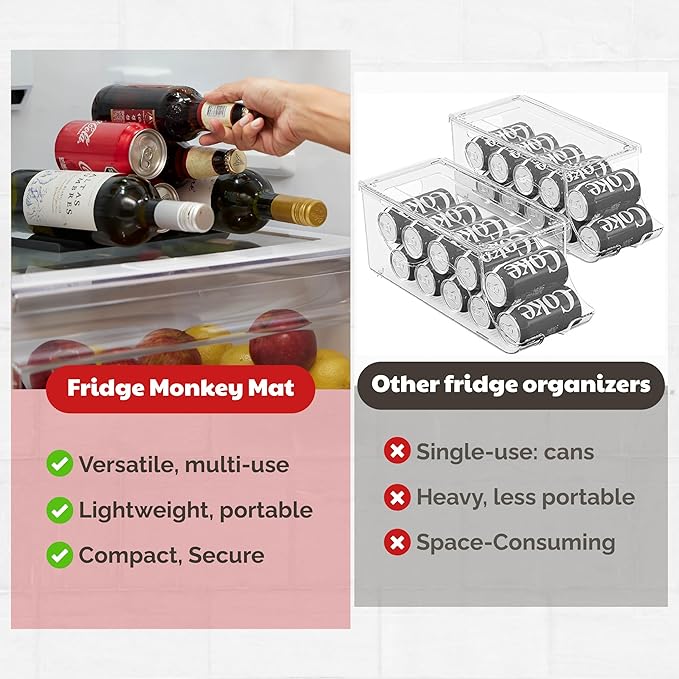 Cooks Innovations Drink Organizer for Fridge, Soda Can Refrigerator Organizers and Storage, Beer-Wine-Water Bottle Holder, Fridge Monkey - Durable Non-Slip&Roll
