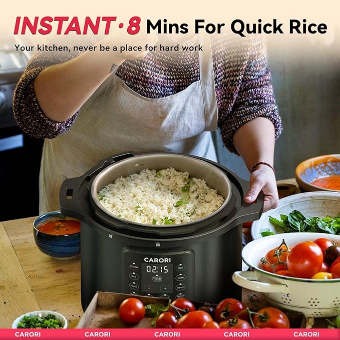 1200W 12-in-1 Electric Pressure Cooker 8Qt, Stainless Steel Pressure Cooker, Slow Cook Rice Cooker Steamer Sauté, Yogurt Maker, Warmer & Sterilizer with Recipe, Safer Venting Design, Black