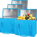 Bodaon 4-Pack Insulated Reusable Grocery Shopping Bag, X-Large Frozen Food Cold, Cooler Bags with Zippered Top, Insulated Food Delivery Bag, Blue