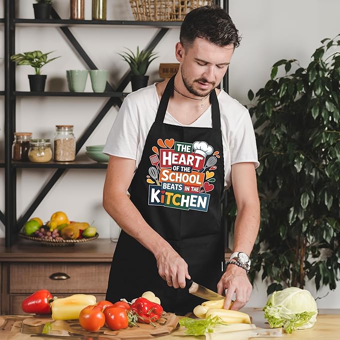 Funny Cafeteria Crew Aprons with Pockets, Cafeteria Worker Staff Appreciation Gifts