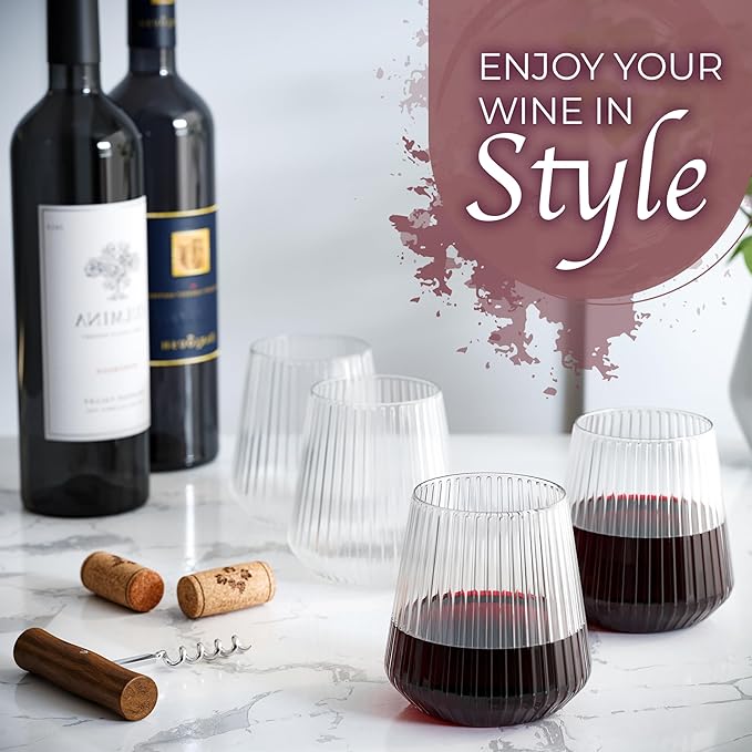 Exquisite 24 Pcs Unbreakable Stemless Plastic Wine Glasses Disposable Wine Glasses Stemless 12 Oz Ribbed Plastic Cups Reusable Clear Party Cups Disposable Cocktail Glass For Weddings & Events