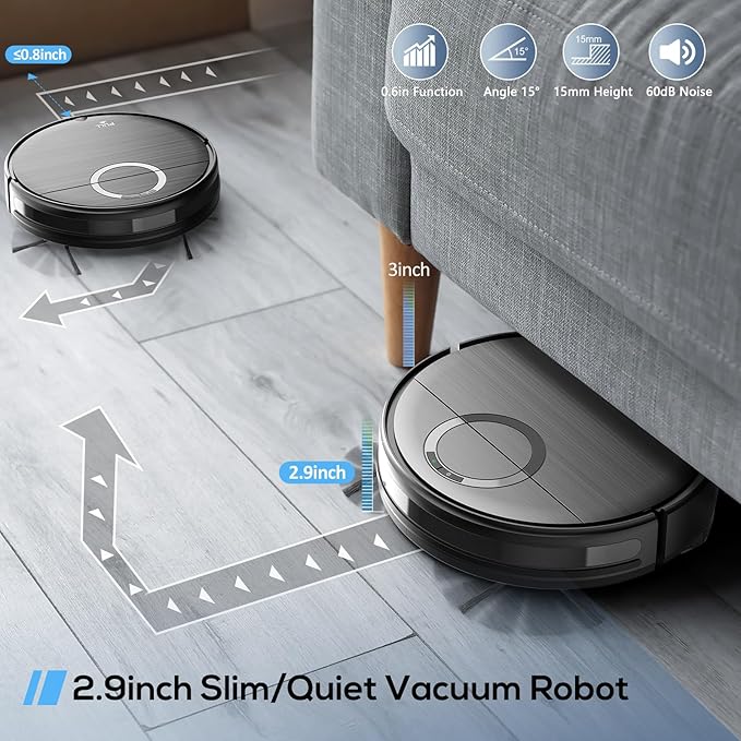 Robot Vacuum and Mop Combo, 2 in 1 Mopping Robotic Vacuum Cleaner with Schedule, Wi-Fi/App/Remote, Strong Suction, Self-Charging, Slim, Ideal for Hard Floor, Pet Hair, Low-Pile Carpet