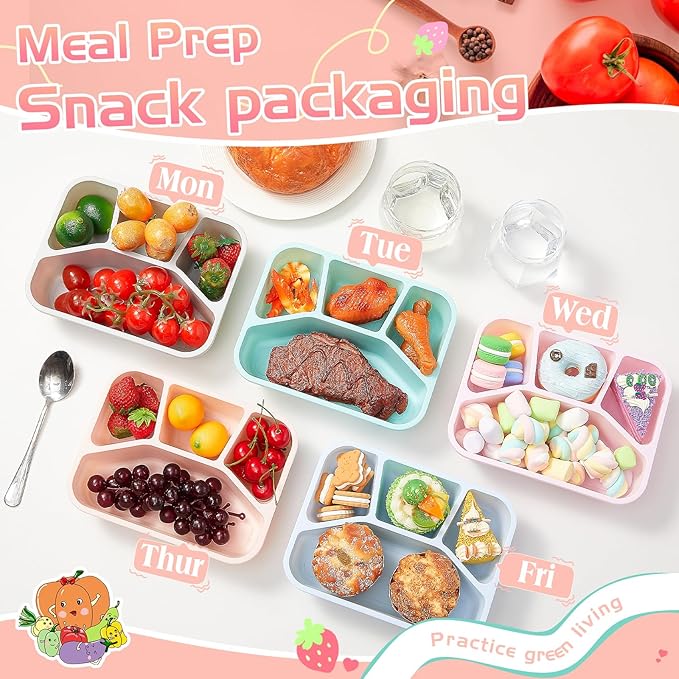 Honeydak 5 Pack Snack Containers 4 Compartment Bento Snack Boxes Reusable Lunchable Containers with Lids Divided Meal Prep Lunch Food Storage Box for School Work Travel(Macaroon,Mixed)