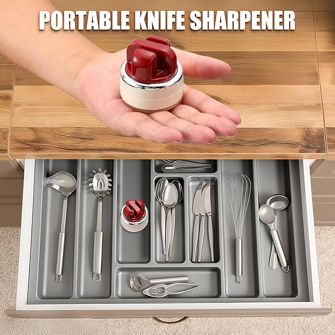 Knife Sharpener | Multi-Angle Pocket & Kitchen Knife Sharpener w/Suction Base | Works with a wide range of knives | Includes Instruction Guide（red)