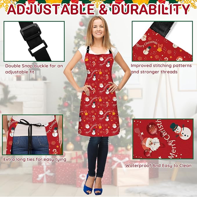4 Pack Funny Christmas Kitchen Aprons for Women Men Adjustable Cooking Chef Aprons Waterproof Bib Aprons Cute Xmas Party Gift