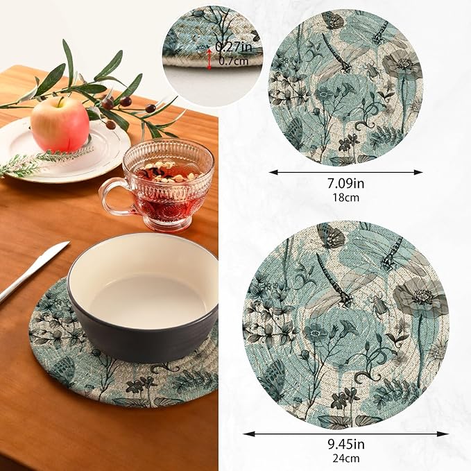 Kitchen Trivets Pot Holders Set of 2, Vintage Butterflies Dragonflies Trivets for Hot Pots Dishes Woven Trivet Coaster Pad Mat for Counter