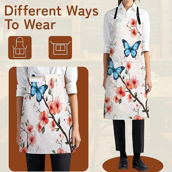 Adjustable Kitchen Apron with Pockets for Women and Men,Soft Chef Apron for Cooking, BBQ, and Grill