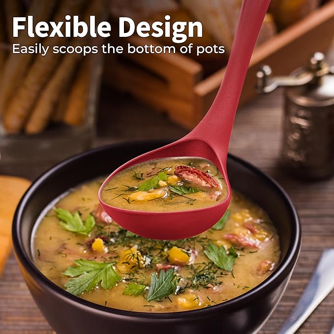 Zulay Kitchen Soup Ladle – Ergonomic, Heat-Resistant & Versatile for Serving Soup, Chili, Gravy & More - Red