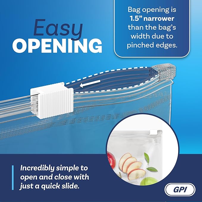 100 Count - Slider Zip Quart Food Storage Bags, 8" x 7" 3 Mil Heavy Duty, Strong & Durable For Freezer Storage, For Sandwiches, Snacks & More. GPI