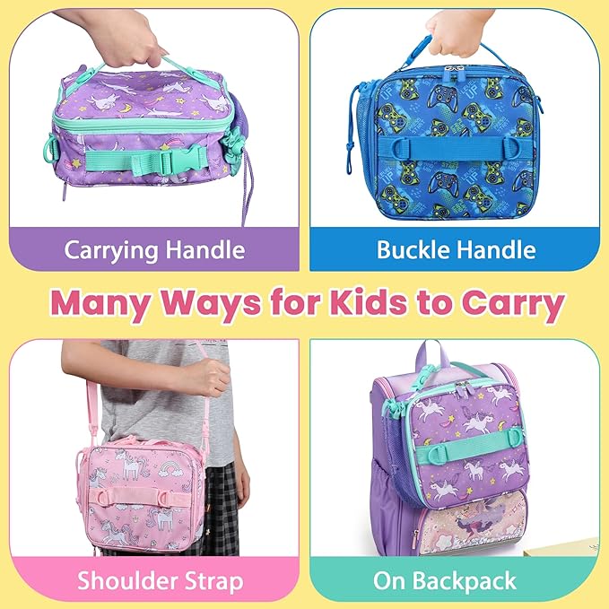 Bento Lunch Box Set for Kids with 9oz Soup Thermo, Insulated Lunch Bag,Leak-proof BPA-free Lunch Food Container with 3-4 Conpartments for School Travel-Pink