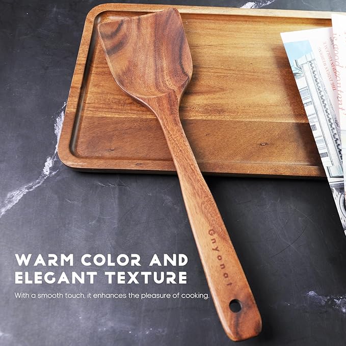 Wooden Spoons for Cooking,Wooden Utensils for Cooking 7 Pcs Wooden Cooking Utensils Wooden Kitchen Utensils Set Wooden Spatulas for Cooking, 14.37*4.13*3.54, Brown