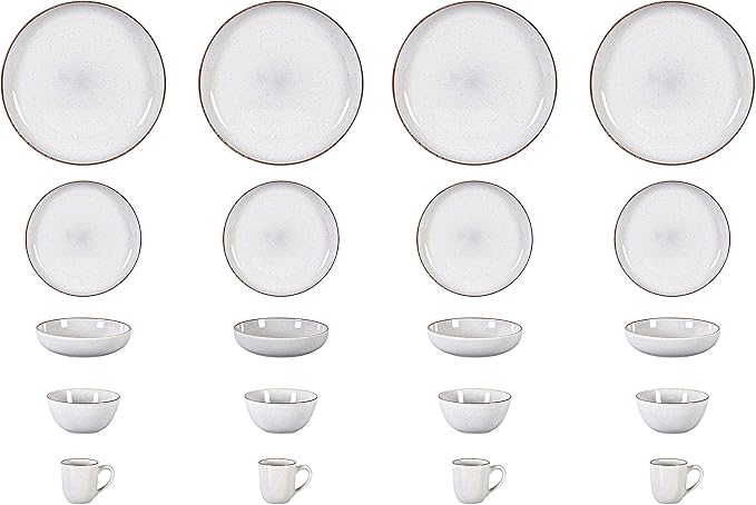Stoneware Euro-Nordic 20pc Dinnerware Set, Shiny White With Speckled Effect