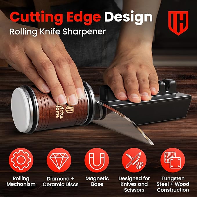 Rolling Knife Sharpener Kit with Diamond & Ceramic Disc Tumbler Knife Sharpener -+ Magnetic Base for Kitchen Knives with 15° & 20° Angles - Sharpening Kit - Sharpeners